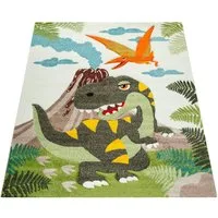 Paco Home Kinderteppich Diamond 636, rechteckig, Höhe: 18 mm, 3D-Design, Motiv Dinosaurier, Kinderzimmer