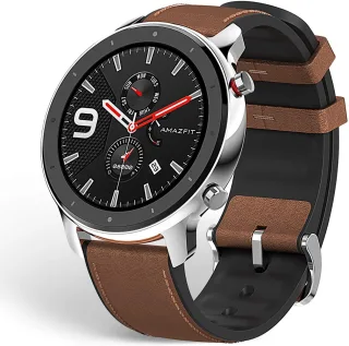 Huami Amazfit GTR [inkl. Lederarmband braun/schwarz] 47mm Edelstahlgehäuse silber