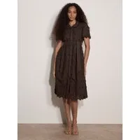Apricot Midikleid Baumwollkleid (Stoffgürtel) mit Blumenstickerei