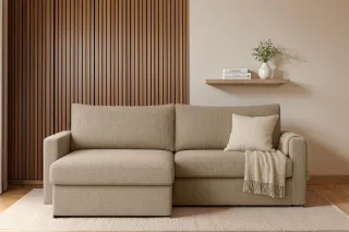Ecksofa Sofa mit Schlaffunktion BENDIK Stoff Faro Dunkelbeige Ottomane Links