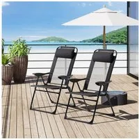 Outsunny Klappstuhl 2er-Set klappbarer Gartenstuhl mit verstellbarer Rückenlehne Armlehne (Campingstuhl, 2 St), für Garten Balkon bis 120 kg belastbar Oxford Schwarz