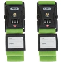 ABUS Koffergurt Kofferband-Schloss 620TSA/192 - USA Reise, Zahlencode, 2 Stk., Grün, Individuell einstellbarer dreistelliger Zahlencode, mit Adressetikett