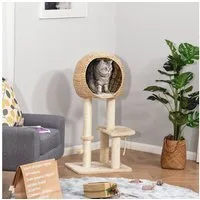 PawHut Kratzbaum Kätzchen Möbel mit Katzenhöhle Ballspielzeug, Sisal weiche Plüsch Höhe 100 cm Beige