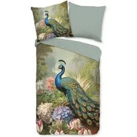 good morning Wendebettwäsche Esther, Renforcé, 2 teilig, 100% Baumwolle, Renforcé, Reißverschluss, Wendeoptik, Pfau, Grün