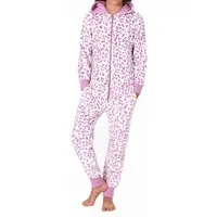 Normann Pyjama Mädchen Schlafanzug Einteiler Jumpsuit aus Coralfleece im Animal Look