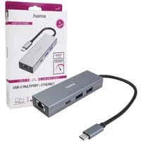 Hama USB-C USB-Hub Type-C 3.2 Ethernet Adapter ALU USB-Adapter USB-C zu USB-C, USB-A, Ethernet, SuperSpeed USB Typ C 3.2 USB-Verteiler 2 USB-A 1x USB-C 1x LAN Port