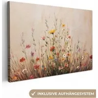 OneMillionCanvasses® Leinwandbild Wildblumen - Pinselstriche - Ruhig, Fotodruck (1 St), Leinwand Bilder Klein, Wand Dekoration Aesthetic 30x20 cm