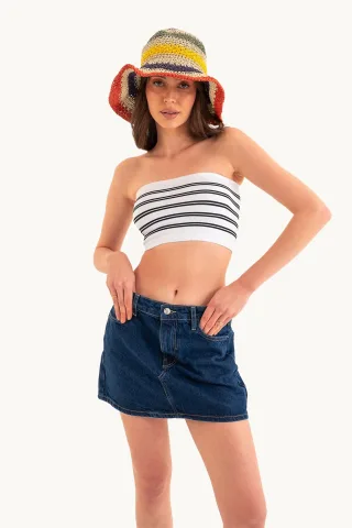 Gestreiftes trägerloses Crop-Top