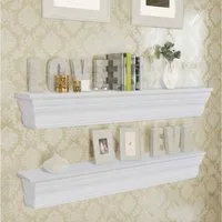 furnicato Wandregal Wandregale Barockstil 61x9,5x9 cm Weiß MDF 2er-Set, 1-tlg., Stabile Regalbretter mit Stauraum für Bücher im Wohnzimmer