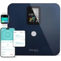 shop'n smile ideoon Körper-Analyse-Waage Körperanalyse Waage Glas max.180 kg Waage für Fett BMI Puls Körpertyp, Ideal für Ihr Fitness-Ziel mit Fitdays App