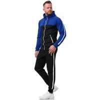 L.gonline Freizeitanzug Herren Jogginganzug Freizeitanzug Sportlich 3750 (Kapuzenjacke mit Reißverschluss, Hose, 2-tlg), mit Streifen