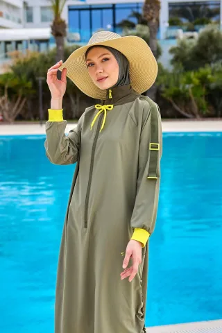 Khakifarbenes Burkini-Set mit vollflächiger Badebekleidung