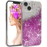 EAZY CASE Handyhülle Liquid Glittery Case für Apple iPhone 13 6,1 Zoll, Bumper Case Back Cover Glitter Glossy Handyhülle Etui Violett Lila