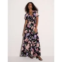 Apricot Maxikleid Chloe-Maxikleid mit Blumenmuster und Wickelausschnitt