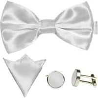 GASSANI Fliege Hochzeitsfliege, Herren-Schleife Kavalierstuch, Hochzeit Bräutigam (Set, 3-St., Manschettenknöpfe, mit Einstecktuch, Fliegenset) Uni, Seide-Touch-Finish, Vor-Gebunden Verstellbar