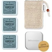 Störtebekker Festes Haarshampoo Duschset - 3x Shampoo, Soap Bag und GRATIS Seifendose, Veganes Shampoo, praktische Aufbewahrung, handgefertigt in Holland