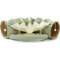 Refined Living Tierbett Katzentunnel Mit Schlafplatz, Rascheltunnel Für Katzen, Faltbar,Tierbett und Katzentunnel in einem,Super weich,mit Spiel,Luxus Katzentunnel für Katzen & kleine Hunde, mit faltbarem Rohr, abnehmbarer Matte und Schüttelbällen