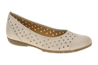 Gabor 84.169.12 Beige Leinen Ballerinas Damen Slipper Gummisohle Hovercraft