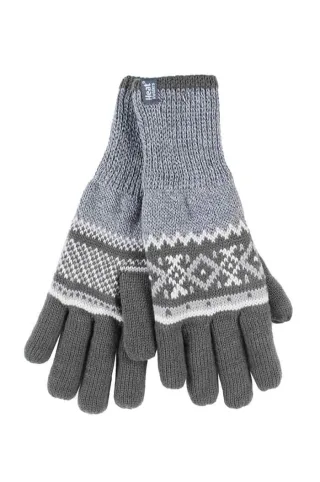 Gestreifte Herren Nordic Fairisle Zig Zag gestrickt Fleece gefüttert warme Handschuhe