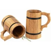 Holz Frank Bierkrug Schlanker Bierkrug aus geölter Eiche mit ca. 0,5L Innen Lackversiegelt, Eiche und Edelstahl