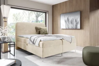 Boxspringbett Schlafzimmerbett EMILIO 160x220cm in Stoff Poso Creme