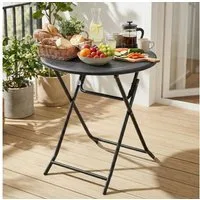 TLGREEN Gartentisch Rund Holz-Optik 60cm (Klappbarer Balkontisch mit Stahlrahmen, Wetterfester Campingtisch, Esstisch für Garten, Picknick, Party), Pflegeleicht, Stabil bis 50kg, Platzsparend