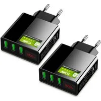 EAXUS 3A USB Netzteil mit Schnellladefunktion und Display USB-Ladegerät (3000,00 mA, 2-tlg., Zeigt Ladegeschwindigkeit an, 3 USB Ports für gleichzeitiges Laden)