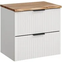 Lomadox Waschbeckenschrank ADELAIDE-56-WHITE 60 cm breit, weiß matt mit gerillter Front, Eiche mit Baumkantenoptik