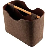 wohnfreuden Aufbewahrungsbox Zeitungsständer aus Stoff und Teakholz 40 cm braun