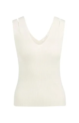 Yaya - Geripptes Top mit V-Ausschnitt beige - Gr. - S
