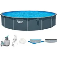 Bestway Pool Hydrium (Set, Inkl. Sandfilteranlage, Sicherheitsleiter, Abdeckplane, Bodenplane), Ø 732 x 132 cm