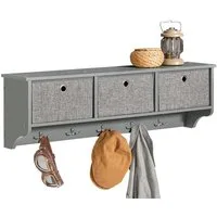 SoBuy Wandgarderobe FRG282, Wandregal, Schweberegal, Garderobenleiste, Flur, Schlafzimmer, Flurgarderobe Kleiderhaken Hängeregal mit 3 Körben, mit Haken