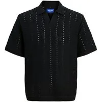 Jack & Jones Poloshirt Fein Strickdesign mit Vertikalstreifen und Kragen für Herren (1-tlg) Recyceltes Material nachhaltig Loose Fit Polokragen Kurzarm