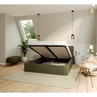 thematys Polsterbett Bett Stauraumbett 90x200, 120x200, 140x200, 160x200, 180x200cm (MADE IN EU - mit hochwertigem fein gewebter Stoff für einen zeitlosen Look, Bettrahmen, Bett, Optional mit Matratze bestellbar, mit großen gepolsterten Kopfteil, mit