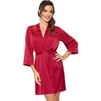 Donna Morgenmantel Kimono aus edlem Seidensatin-Stretch, Seiden-Satin, Kimono-Kragen, Gürtel, Kurzform, Kimono-Kragen, Bindegürtel, mit Spitzeneinsätzen