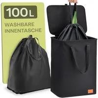 Praknu Flaschenkorb Pfandflaschen Sammelbehälter Groß – Flaschensammler für Leergut 100L, 100 l, wasserdicht - faltbar - leicht zu reinigen - mit Kordelzug