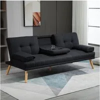 HOMCOM Schlafsofa mit Klappbarem Tisch, Becherhalter, Bettsofa 1 Teile, bis 250 kg Belastbar, für Wohzimmer, Grau
