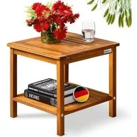 Casaria Beistelltisch Washington (1-St), Holz wetterfest FSC® zertifiziert 2 Ablagen 45x45cm Balkon Akazie