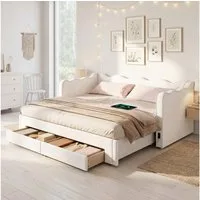 Flieks Daybett, Polsterbett 90/180x200cm mit Schubladen & Ausziehbett & USB-Anschluss