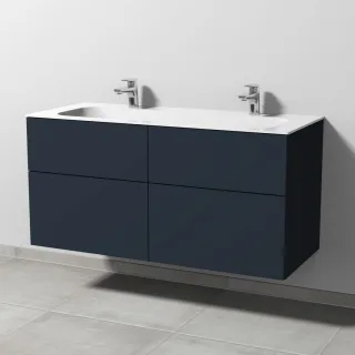 Sanipa 3way Keramik-Set Finion Keramik-Doppelwaschtisch und Unterbau mit 4 Auszügen, Marine-Matt SP4041R