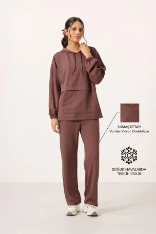 Oversized Kapuzenpullover und weit geschnittene Hose Set