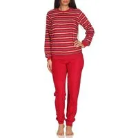 Normann Pyjama Kuscheliger Frottee Pyjama für Damen mit Bündchen Streifenoptik