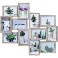 Levandeo® Bilderrahmen Collage, Bilderrahmen 58x55cm Collage 12 Fotos 10x15 Eiche gekälkt MDF Holz