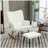 HOMCOM Schaukelsessel Stillsessel mit Hocker (Schaukelstuhl, 2-St., Schwingsessel), für Wohnzimmer, Schlafzimmer, 64L x 89B x 90H cm, Cremeweiß