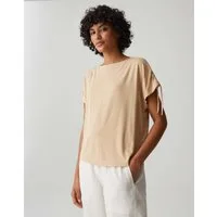 OPUS Kurzarmshirt Sokaro aus glattem Jersey mit fließendem Fall Zarte Falten geben dem Look eine lockere Leichtigkeit