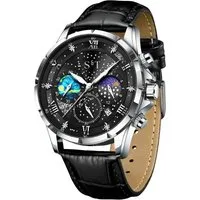 S&T Design Quarzuhr Herrenuhr Leder Braun Chronograph Armbanduhr Lederarmband Mansa Lux, (Anzug Hochzeit Büro, inkl. Uhrenbox & Bedienungsanleitung QR), Herren Uhr Leder Braun Datum Wasserdicht