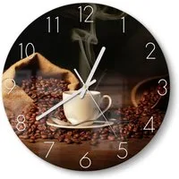 DEQORI Wanduhr 'Kaffeetasse mit Bohnen' (Glas Glasuhr modern Wand Uhr Design Küchenuhr)