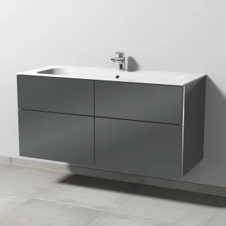 Sanipa 3way Keramik-Set Finion Keramik-Waschtisch und Unterbau mit 4 Auszügen, Anthrazit-Glanz BS40279