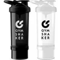 GYMSHAKER Protein Shaker mit Pulverfach 2er Pack Trinkflasche für Fitness, Gym & Bodybuilding, (2-tlg), spülmaschinengeeignet, auslaufsicher, separates Pulverfach mit Deckel