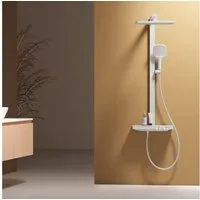 EMKE Duschsystem mit Thermostat Regendusche und Handbrause Messing Duschsäule, Thermostat Duschsystem mit Handbrause, 4 Funktionen Messing